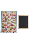 Hitech Sales Combo of Wooden Framed Small Blackboard Slate with White Chalk Sticks & Nursery Educational Wall Chart – Learning Kit for Kids (Wooden Blackboard with Fruits Chart)