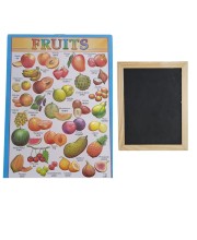 Hitech Sales Combo of Wooden Framed Small Blackboard Slate with White Chalk Sticks & Nursery Educational Wall Chart – Learning Kit for Kids (Wooden Blackboard with Fruits Chart)
