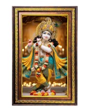 Lord Krishna Digital Golden Balck Color Photo Frame | Hindu Religious Wall Decor | 18x24 Inches - Inspirational Wall Art For Office, Home Decor - Ideal Spiritual Gift (F16521)