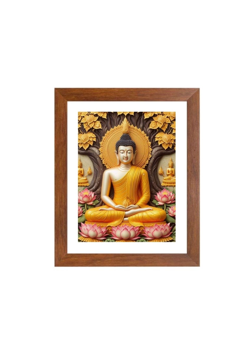 Generic Serene Gautam Buddha Colored Photo | Spiritual Wall Art | Ideal for Home, Office, or Meditation Space | Brown, 11.7 x 8.3 Inch, Polystyrene Frame, Rectangle, Religious