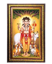 Lord Dattatreya Digital Golden Balck Color Photo Frame | Hindu Religious Wall Decor | 12x18 Inches - Inspirational Wall Art For Office, Home Decor - Ideal Spiritual Gift (F16665)