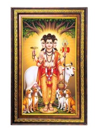 Lord Dattatreya Digital Golden Balck Color Photo Frame | Hindu Religious Wall Decor | 10x16 Inches - Inspirational Wall Art For Office, Home Decor - Ideal Spiritual Gift (F16665)