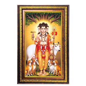 Lord Dattatreya Digital Golden Balck Color Photo Frame | Hindu Religious Wall Decor | 10x16 Inches - Inspirational Wall Art For Office, Home Decor - Ideal Spiritual Gift (F16665)