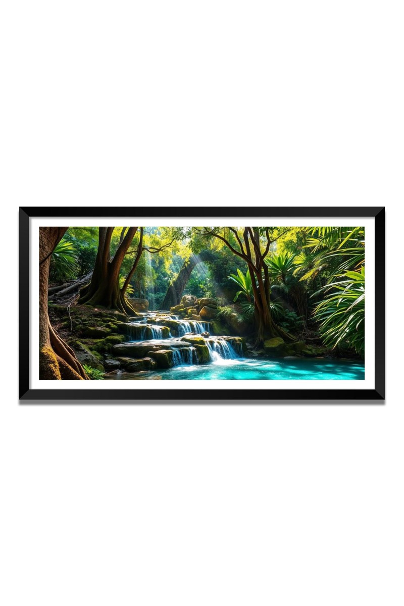 Nature Landscape Floating Frame Scenery Digital Print - (I5588) - 24x48 inch Modern Nature Wall Art for Living Room, Bedroom, Office, Hotels, Drawing Room
