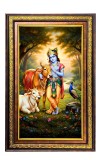 Lord Krishna Digital Golden Balck Color Photo Frame | Hindu Religious Wall Decor | 18x24 Inches - Inspirational Wall Art For Office, Home Decor - Ideal Spiritual Gift (F16548)