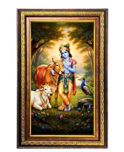 Lord Krishna Digital Golden Balck Color Photo Frame | Hindu Religious Wall Decor | 18x24 Inches - Inspirational Wall Art For Office, Home Decor - Ideal Spiritual Gift (F16548)