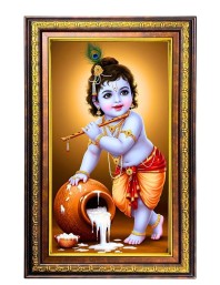 Lord Krishna Digital Golden Balck Color Photo Frame | Hindu Religious Wall Decor | 16x22 Inches - Inspirational Wall Art For Office, Home Decor - Ideal Spiritual Gift (F16793)
