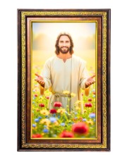 Lord Jesus Digital Golden Balck Color Photo Frame | Hindu Religious Wall Decor | 10x16 Inches - Inspirational Wall Art For Office, Home Decor - Ideal Spiritual Gift (F16740)