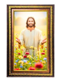 Lord Jesus Digital Golden Balck Color Photo Frame | Hindu Religious Wall Decor | 14x20 Inches - Inspirational Wall Art For Office, Home Decor - Ideal Spiritual Gift (F16740)