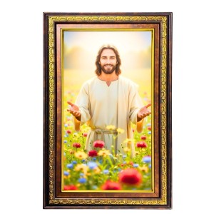 Lord Jesus Digital Golden Balck Color Photo Frame | Hindu Religious Wall Decor | 16x22 Inches - Inspirational Wall Art For Office, Home Decor - Ideal Spiritual Gift (F16740)