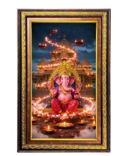 Lord Ganesha Digital Golden Balck Color Photo Frame | Hindu Religious Wall Decor | 10x16 Inches - Inspirational Wall Art For Office, Home Decor - Ideal Spiritual Gift (F16586)