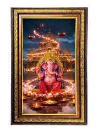 Lord Ganesha Digital Golden Balck Color Photo Frame | Hindu Religious Wall Decor | 14x20 Inches - Inspirational Wall Art For Office, Home Decor - Ideal Spiritual Gift (F16586)