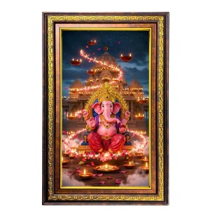 Lord Ganesha Digital Golden Balck Color Photo Frame | Hindu Religious Wall Decor | 14x20 Inches - Inspirational Wall Art For Office, Home Decor - Ideal Spiritual Gift (F16586)