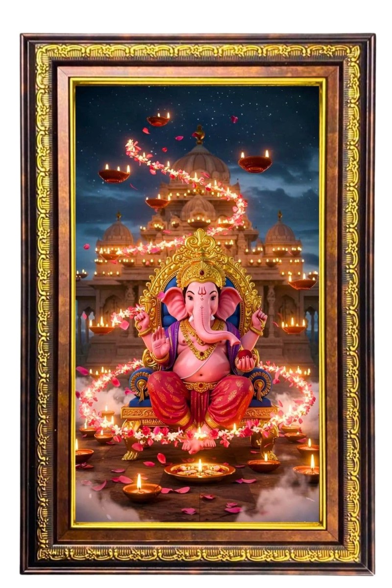 Lord Ganesha Digital Golden Balck Color Photo Frame | Hindu Religious Wall Decor | 10x16 Inches - Inspirational Wall Art For Office, Home Decor - Ideal Spiritual Gift (F16586)