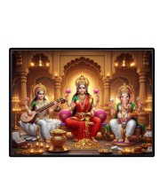 Lord Ganesha Maa Laxmi Saraswati Laminated Photo - 7x9 Inches, Divine Blessings For Home & Office And Temple Decoration (F16102)
