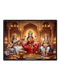 Lord Ganesha Maa Laxmi Saraswati Laminated Photo - 7x9 Inches, Divine Blessings For Home & Office And Temple Decoration (F16102)