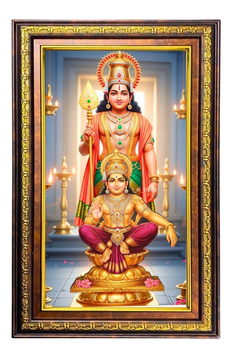 Lord Murugan Digital Golden Balck Color Photo Frame | Hindu Religious Wall Decor | 14x20 Inches - Inspirational Wall Art For Office, Home Decor - Ideal Spiritual Gift (F16750)