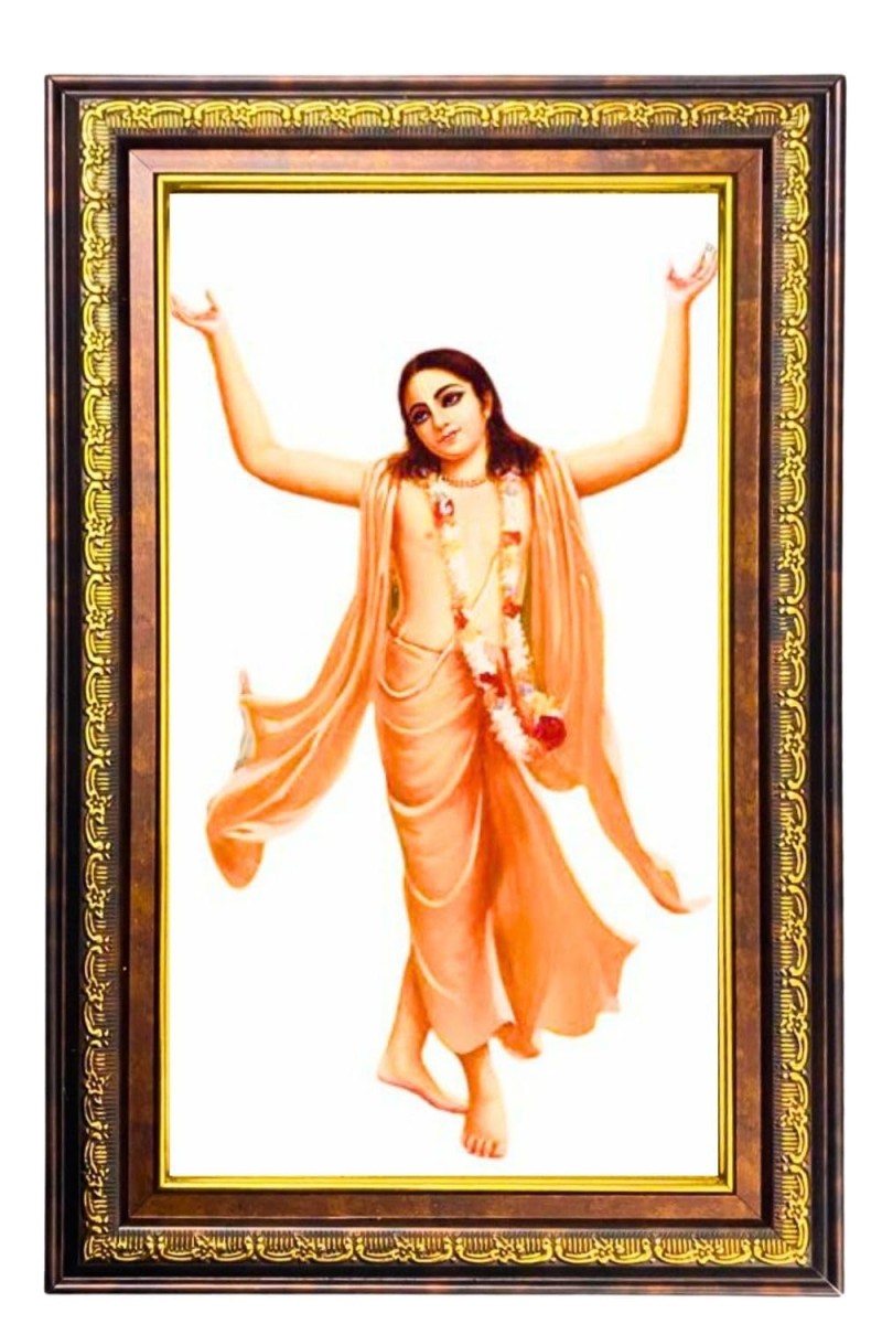 Sri Chaitanya Mahaprabhu Digital Golden Balck Color Photo Frame | Hindu Religious Wall Decor | 18x24 Inches - Inspirational Wall Art For Office, Home Decor - Ideal Spiritual Gift (F16698)