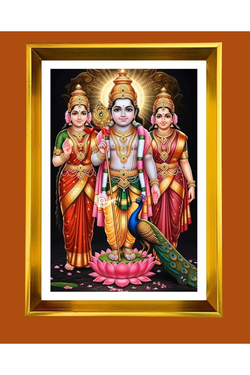 Lord Murugan Golden Photo Frame - 14x18 Inches | Elegant Wooden Frame For Home, Office & Temple Decoration | Spiritual Wall & Table Decor And Gift Item (F9790)
