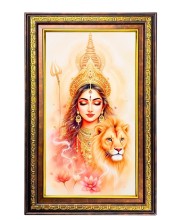Goddess Durga Digital Golden Balck Color Photo Frame | Hindu Religious Wall Decor | 18x24 Inches - Inspirational Wall Art For Office, Home Decor - Ideal Spiritual Gift (F16837)