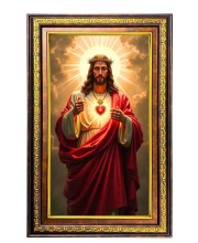 Lord Jesus Digital Golden Balck Color Photo Frame | Hindu Religious Wall Decor | 10x16 Inches - Inspirational Wall Art For Office, Home Decor - Ideal Spiritual Gift (F16760)