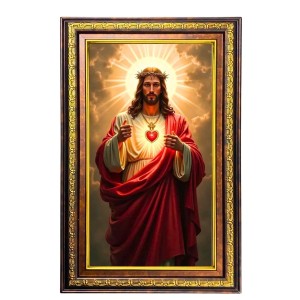 Lord Jesus Digital Golden Balck Color Photo Frame | Hindu Religious Wall Decor | 18x24 Inches - Inspirational Wall Art For Office, Home Decor - Ideal Spiritual Gift (F16760)