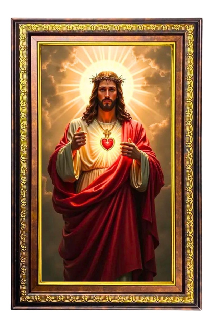 Lord Jesus Digital Golden Balck Color Photo Frame | Hindu Religious Wall Decor | 10x16 Inches - Inspirational Wall Art For Office, Home Decor - Ideal Spiritual Gift (F16760)