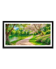 Nature Landscape Floating Frame Scenery Digital Print - (I5853) - 24x48 inch Modern Nature Wall Art for Living Room, Bedroom, Office, Hotels, Drawing Room