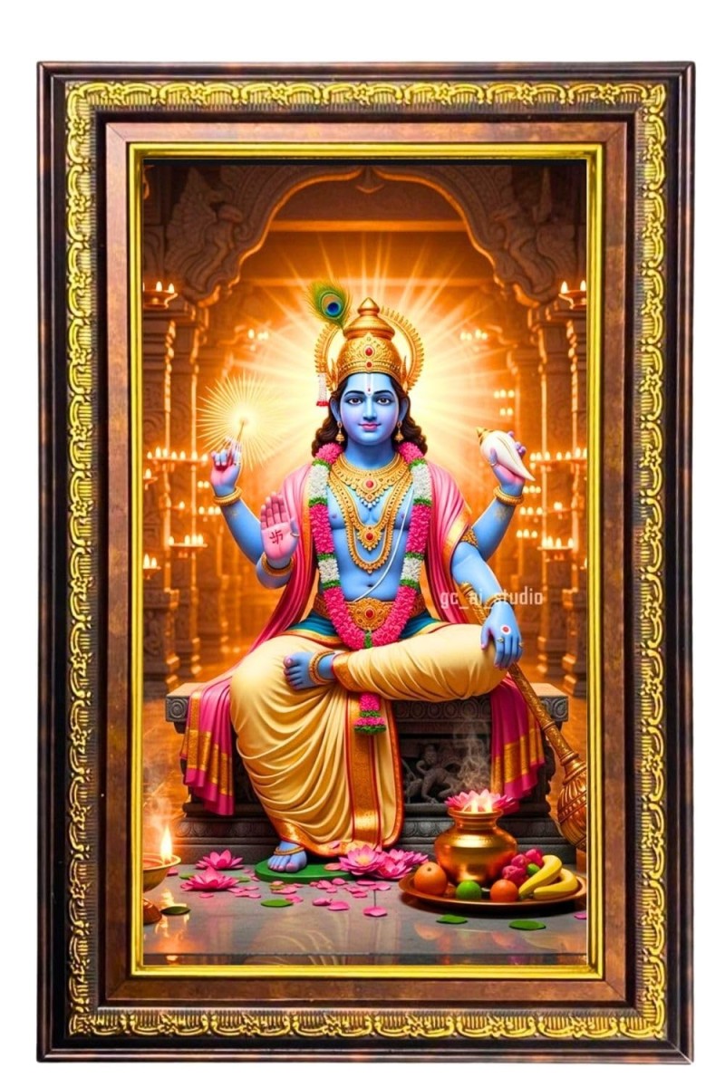 Lord Vishnu Digital Golden Balck Color Photo Frame | Hindu Religious Wall Decor | 12x18 Inches - Inspirational Wall Art For Office, Home Decor - Ideal Spiritual Gift (F16805)