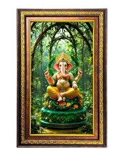Lord Ganesha Digital Golden Balck Color Photo Frame | Hindu Religious Wall Decor | 10x16 Inches - Inspirational Wall Art For Office, Home Decor - Ideal Spiritual Gift (F16583)