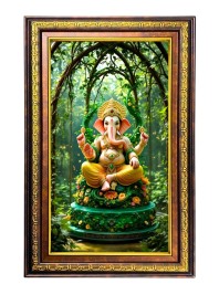 Lord Ganesha Digital Golden Balck Color Photo Frame | Hindu Religious Wall Decor | 14x20 Inches - Inspirational Wall Art For Office, Home Decor - Ideal Spiritual Gift (F16583)