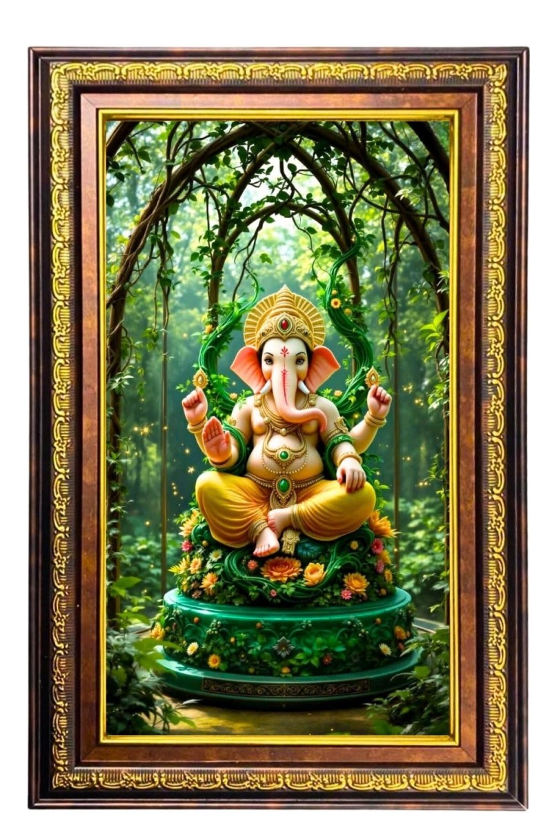 Lord Ganesha Digital Golden Balck Color Photo Frame | Hindu Religious Wall Decor | 10x16 Inches - Inspirational Wall Art For Office, Home Decor - Ideal Spiritual Gift (F16583)