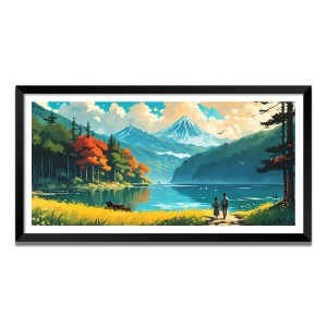 Nature Landscape Floating Frame Scenery Digital Print - (I5759) - 24x36 inch Modern Nature Wall Art for Living Room, Bedroom, Office, Hotels, Drawing Room