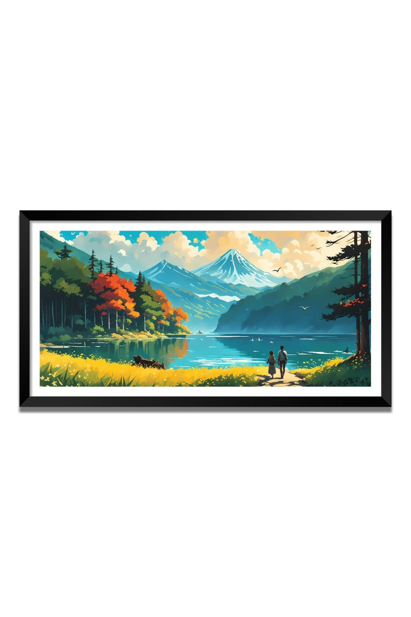 Nature Landscape Floating Frame Scenery Digital Print - (I5759) - 24x48 inch Modern Nature Wall Art for Living Room, Bedroom, Office, Hotels, Drawing Room