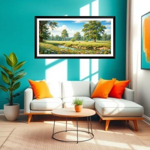 Nature Landscape Floating Frame Scenery Digital Print - (I5898) - 12x24 inch Modern Nature Wall Art for Living Room, Bedroom, Office, Hotels, Drawing Room