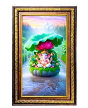 Lord Ganesha Digital Golden Balck Color Photo Frame | Hindu Religious Wall Decor | 12x18 Inches - Inspirational Wall Art For Office, Home Decor - Ideal Spiritual Gift (F16813)