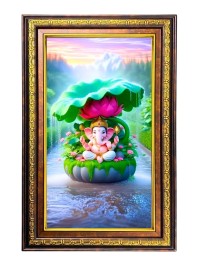 Lord Ganesha Digital Golden Balck Color Photo Frame | Hindu Religious Wall Decor | 12x18 Inches - Inspirational Wall Art For Office, Home Decor - Ideal Spiritual Gift (F16813)