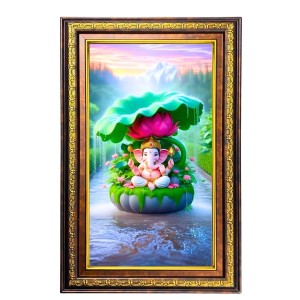 Lord Ganesha Digital Golden Balck Color Photo Frame | Hindu Religious Wall Decor | 10x16 Inches - Inspirational Wall Art For Office, Home Decor - Ideal Spiritual Gift (F16813)