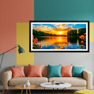 Nature Landscape Floating Frame Scenery Digital Print - (I5797) - 24x48 inch Modern Nature Wall Art for Living Room, Bedroom, Office, Hotels, Drawing Room