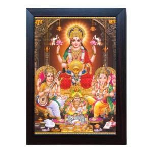 Hitech Lakshmi/mahalaxmi with Ganesh Saraswati and dhan kuber Laminated photo frame for Wall, Temple, Outdoor Spaces Home Decor, gifts (Pvc Frame and Front - Glass, 8 x 6 inch)
