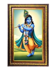Lord Krishna Digital Golden Balck Color Photo Frame | Hindu Religious Wall Decor | 18x24 Inches - Inspirational Wall Art For Office, Home Decor - Ideal Spiritual Gift (F16511)