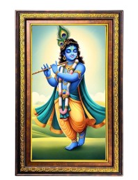 Lord Krishna Digital Golden Balck Color Photo Frame | Hindu Religious Wall Decor | 16x22 Inches - Inspirational Wall Art For Office, Home Decor - Ideal Spiritual Gift (F16511)