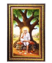 Lord Saibaba Digital Golden Balck Color Photo Frame | Hindu Religious Wall Decor | 16x22 Inches - Inspirational Wall Art For Office, Home Decor - Ideal Spiritual Gift (F16786)