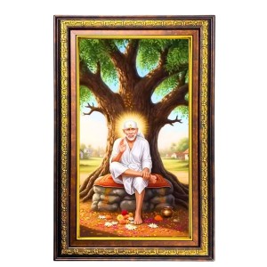 Lord Saibaba Digital Golden Balck Color Photo Frame | Hindu Religious Wall Decor | 18x24 Inches - Inspirational Wall Art For Office, Home Decor - Ideal Spiritual Gift (F16786)