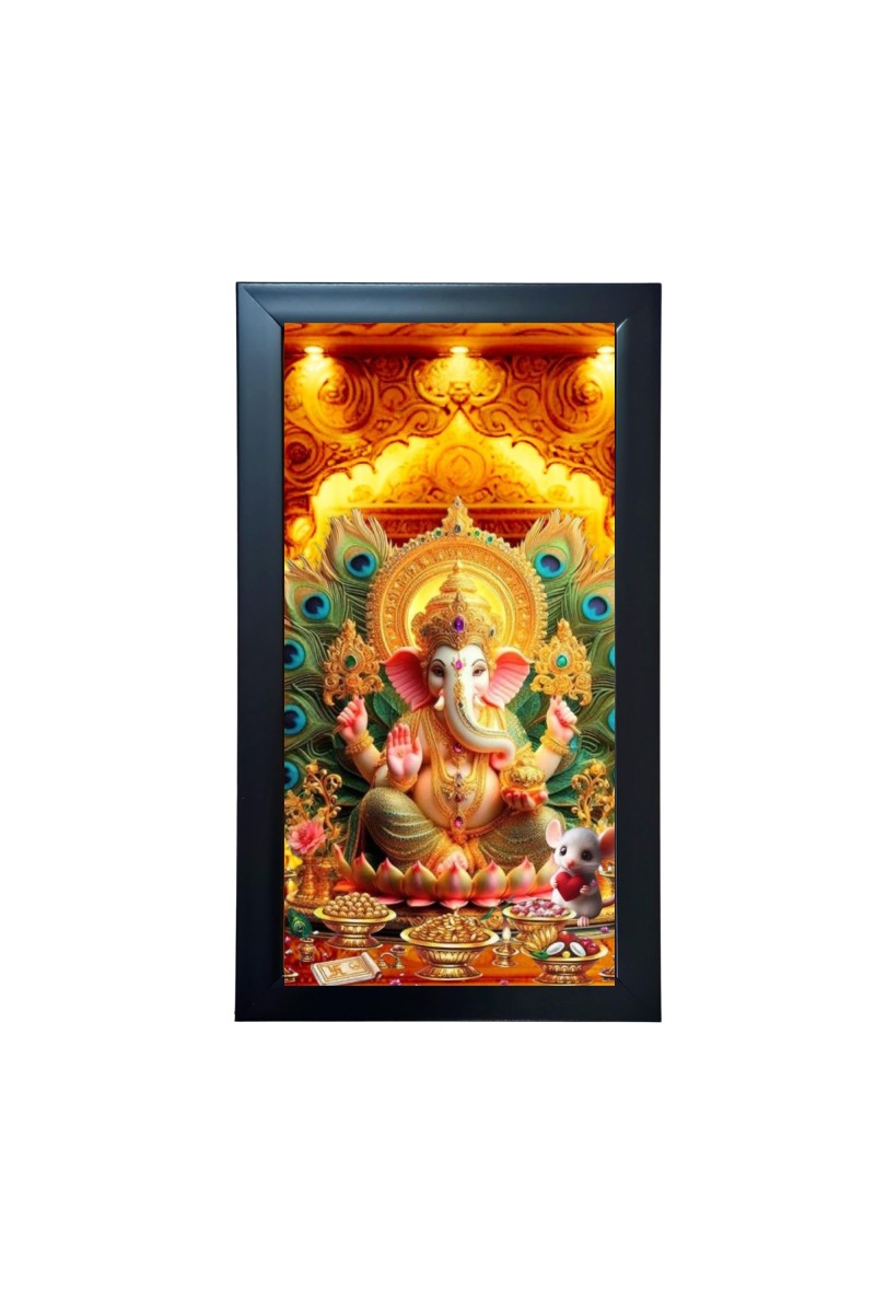 Hitech Sales Lord Ganeshji in Temple Photo Frame – Acrylic Wall Decor for Home, Office & Temple (39.5 x 24.3 cm)