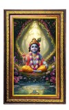 Lord Krishna Digital Golden Balck Color Photo Frame | Hindu Religious Wall Decor | 18x24 Inches - Inspirational Wall Art For Office, Home Decor - Ideal Spiritual Gift (F16799)