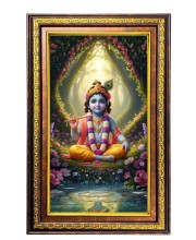 Lord Krishna Digital Golden Balck Color Photo Frame | Hindu Religious Wall Decor | 18x24 Inches - Inspirational Wall Art For Office, Home Decor - Ideal Spiritual Gift (F16799)