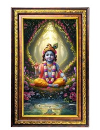 Lord Krishna Digital Golden Balck Color Photo Frame | Hindu Religious Wall Decor | 10x16 Inches - Inspirational Wall Art For Office, Home Decor - Ideal Spiritual Gift (F16799)
