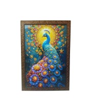 Majestic Peacock with Floral Halo Wall Art – 3D Embellished Decorative Frame Painting (size13.5/19.5 inches)