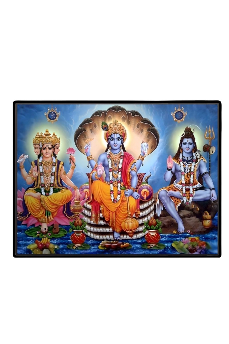 Lord Brahma VISHNU Mahesh Laminated Photo - 5x7 Inches, Divine Blessings For Home & Office And Temple Decoration (F16050)